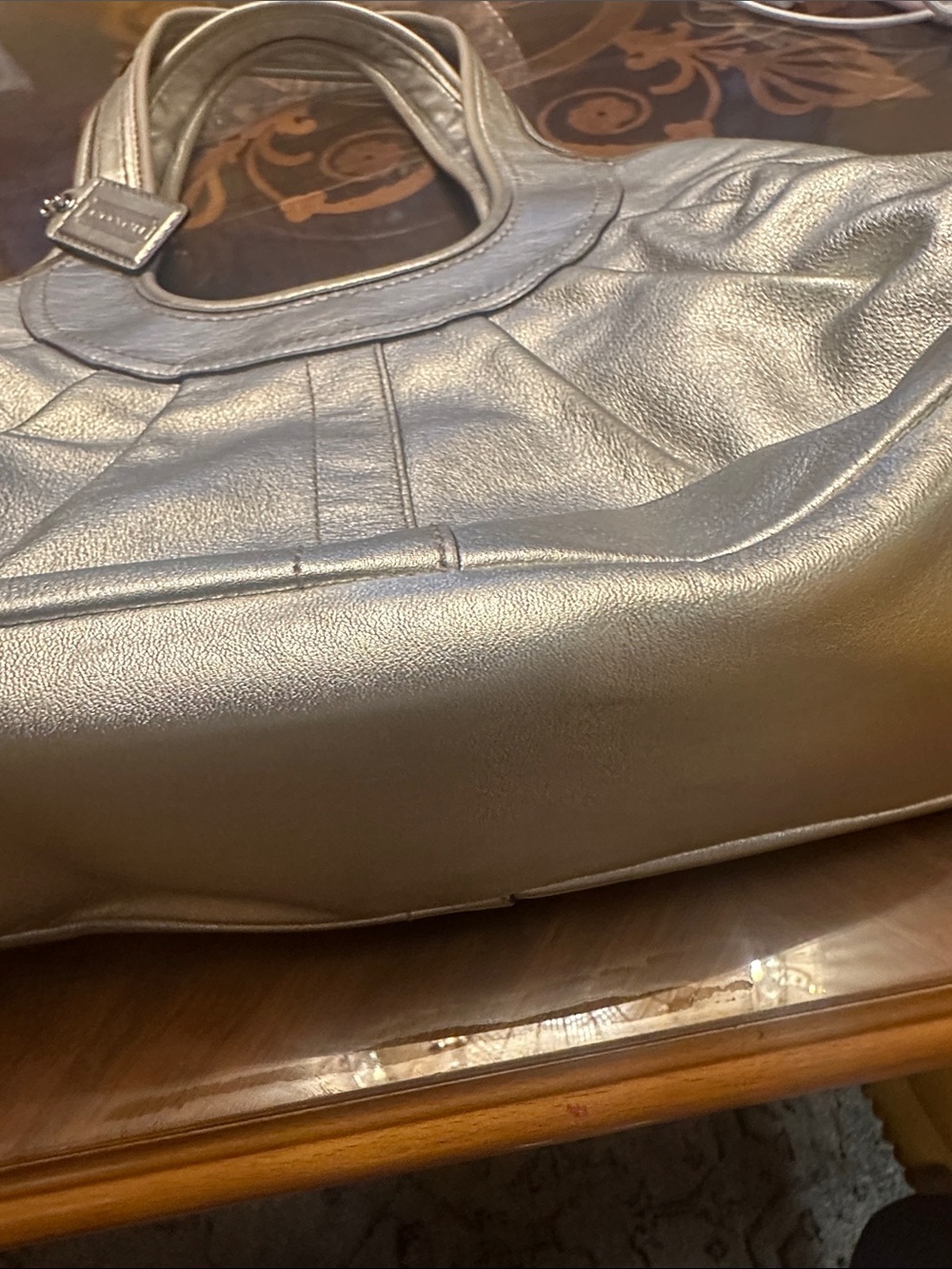 Like New Coach Metallic Silver Leather Tote Bag - Women - Picture 3 of 9